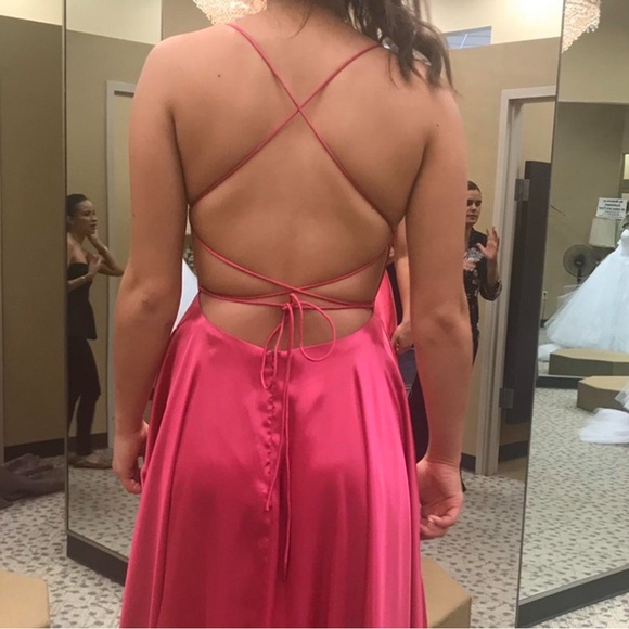 Sherri Hill Hot pink long prom/formal occasion dress with short train. - Picture 2 of 2